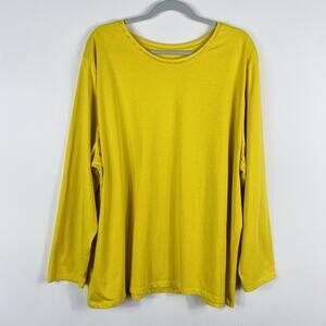 Liz & Me Top 2X 22 24 Yellow Beaded Neck Long Sleeve Cotton Blend